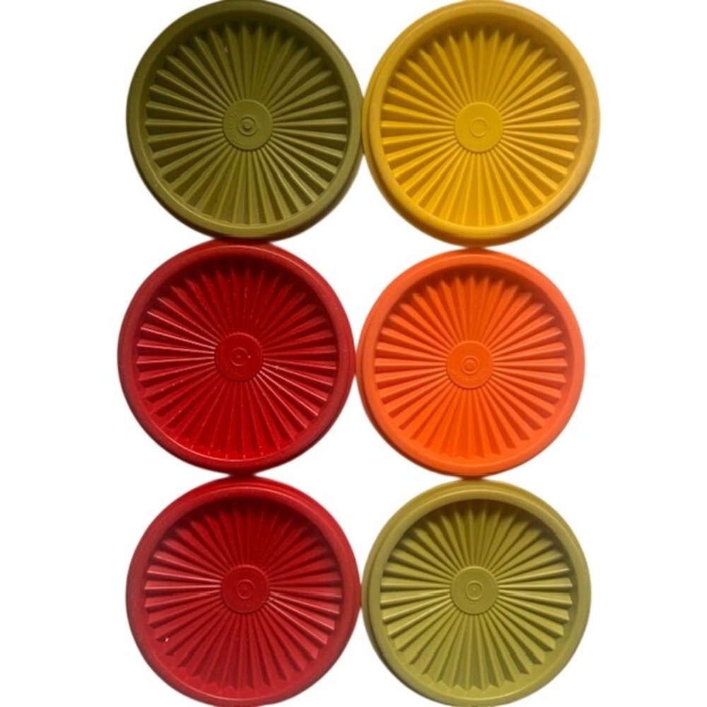 Tupperware Servalier Round Lids Set 6 Starburst Retro Replacement 5"